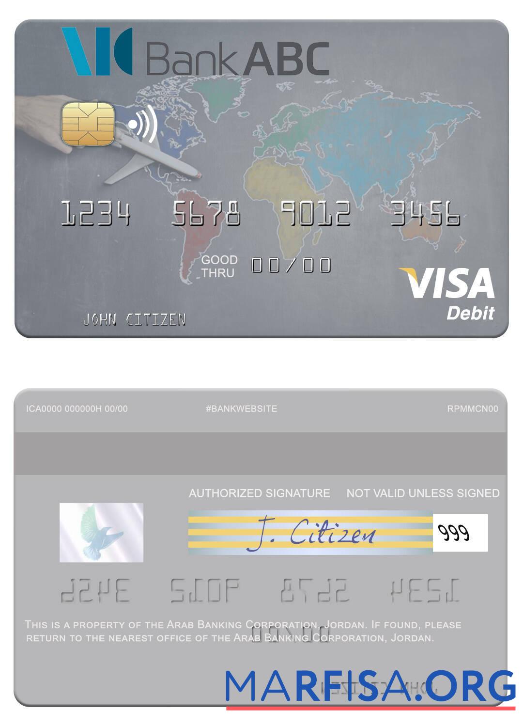Realistic Jordan Arab Banking Corporation visa debit card real example